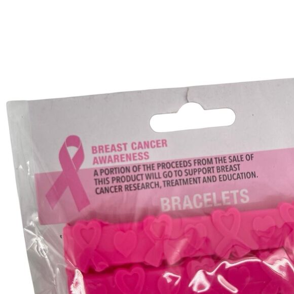 Breast Cancer Awareness Pink Silicone Bracelets 4 Pack HOPE Ribbon New - Picture 4 of 6